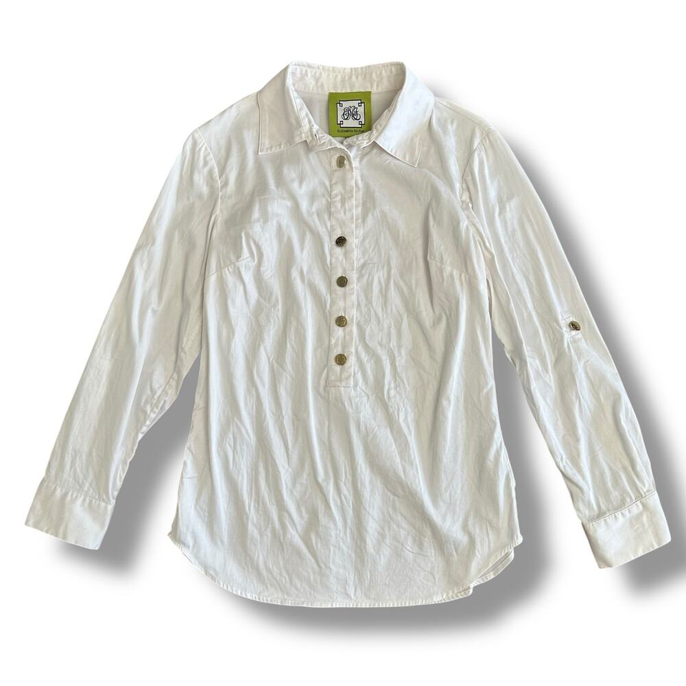 Elizabeth McKay White Button Front Blouse XS Long Sleeve Collared‎ Shirt